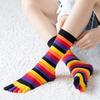 1 Pair Rainbow Toe Socks Colorful 5 Toe Calf Socks Rainbow Striped Leg Warmers Funny Long Toe Socks for Women and Girls