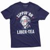 Men's Funny 4th of July Sipping On Liber-tea Sarcastic T-shirt George Washington Liberty Tea Patriotic US Birthday Flag Tee Shirt