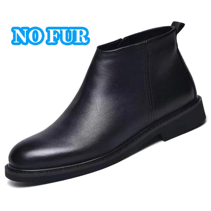 Casual Leather Men's Chelsea Boots Brand Comfortable PU Leather Ankle Boots Warm Plush Fur Winter Botas High Top Shoes