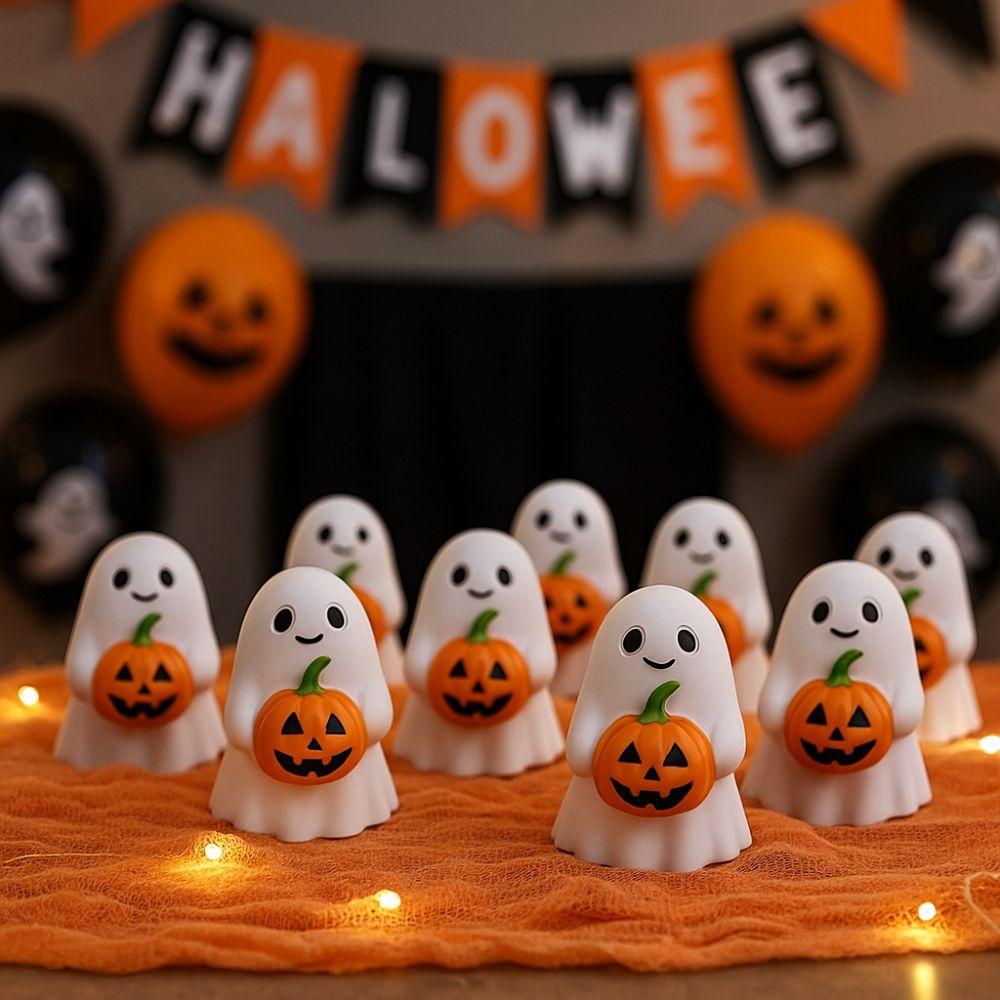 Cute Halloween Ghost Statue Resin Mini Pumpkin Ghost Figurine Realistic Holding Pumpkin Ghost Home Living Room Decor