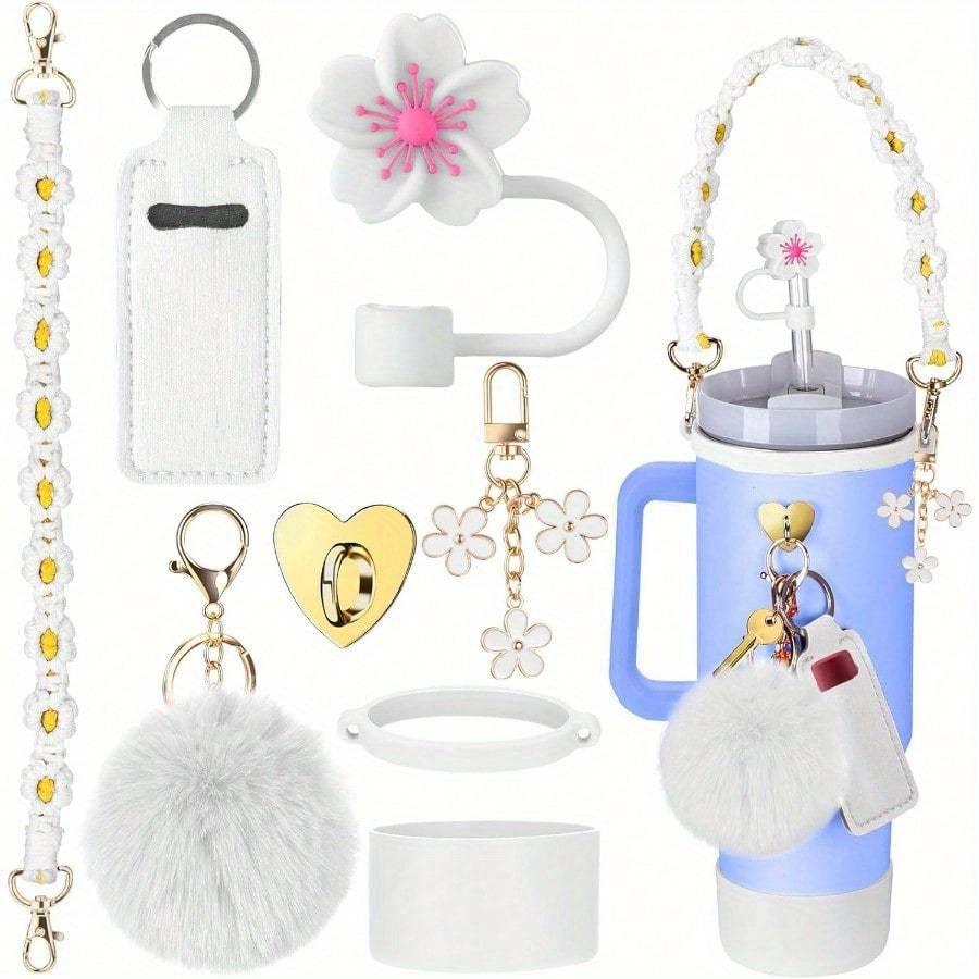 

Аксессуары для кружек 30 унций 40 унций барабан с ручкой, включая ремешок для ручки бутылки для воды, подсвечник, чехлы, брелок, крышку для соломинки белый