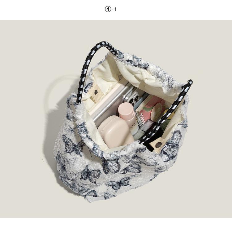 Geantă de pânză elegantă cu fluture din dantelă Mao Yun - Geantă de mână mare pentru femei Primăvară/Vară