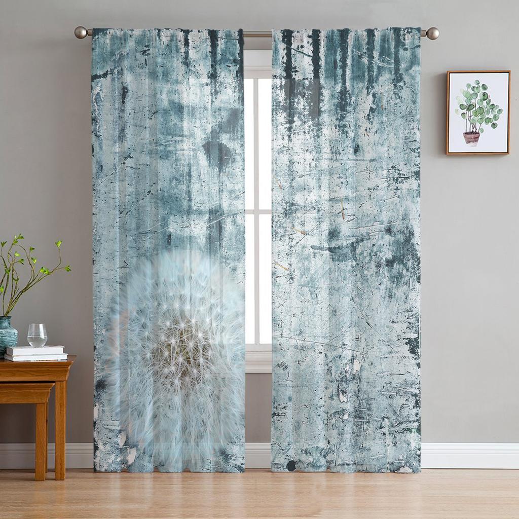 Grey Dandelion Flowers Plants Sheer Curtain for Living Room Bedroom Voile Drape Kitchen Window Tulle Curtains Home Essentials