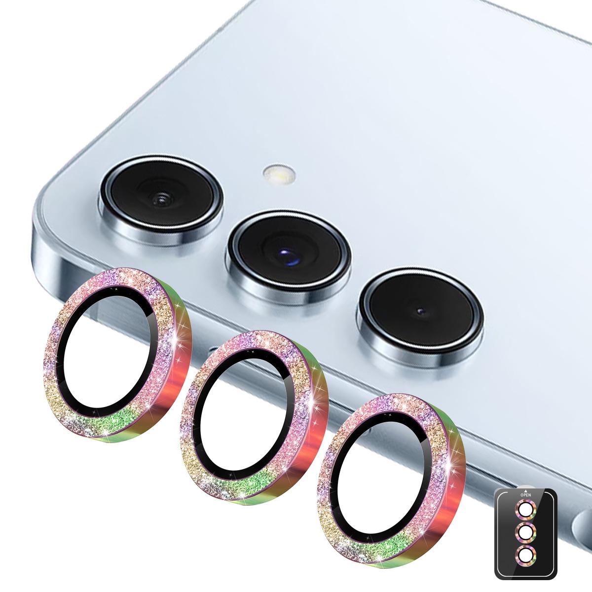 

For Samsung Galaxy A15 5G/Galaxy A15 4G Camera Lens Protector ENKAY Hat-Prince Glitter Decor Tempered Glass Lens Film Colorful