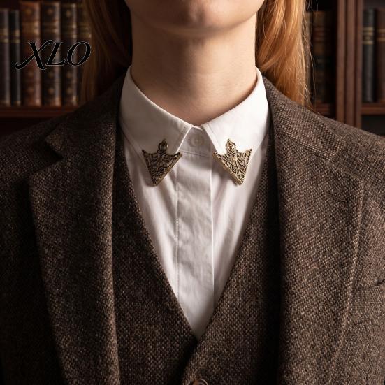 Alloy Shirt Embellishment 1 Pair Vintage Collar Clip, Hollow-Out Decoration Fixing Clip Triangle Brooch Pin for Men Women