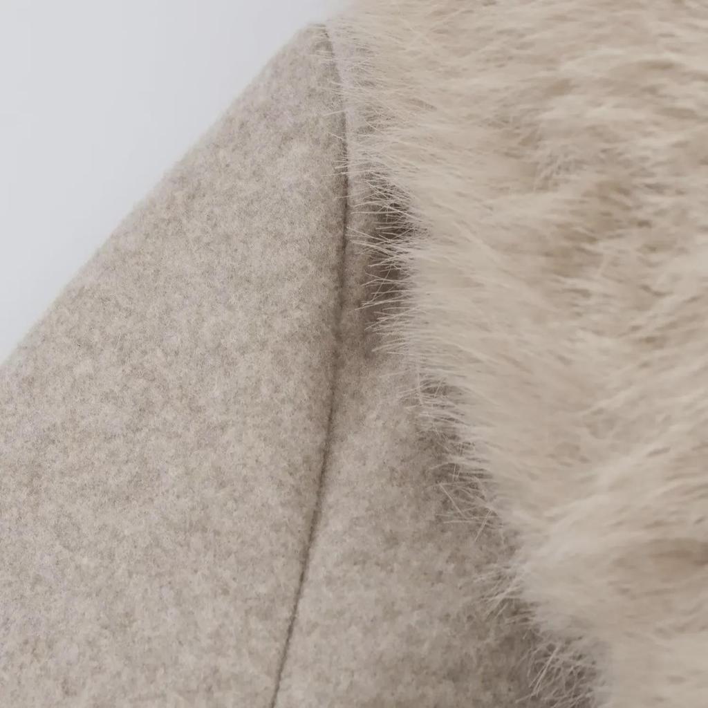 Women's European and American Style Wool Coat with Fur Collar and Belt for Autumn and Winter 