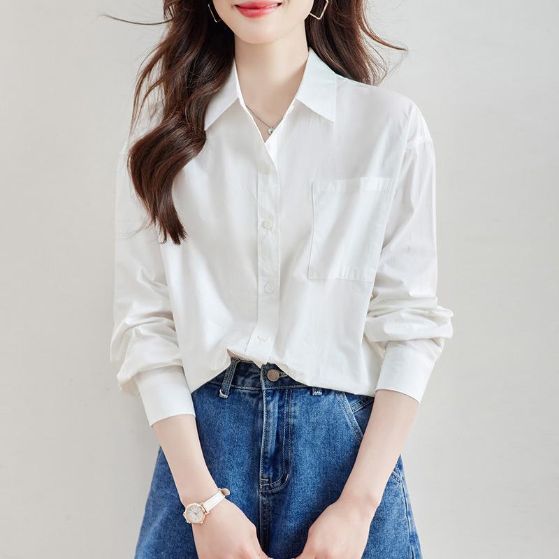 

Новая весенняя рубашка из чистого хлопка с шикарной однотонной рубашкой для женщин M белый