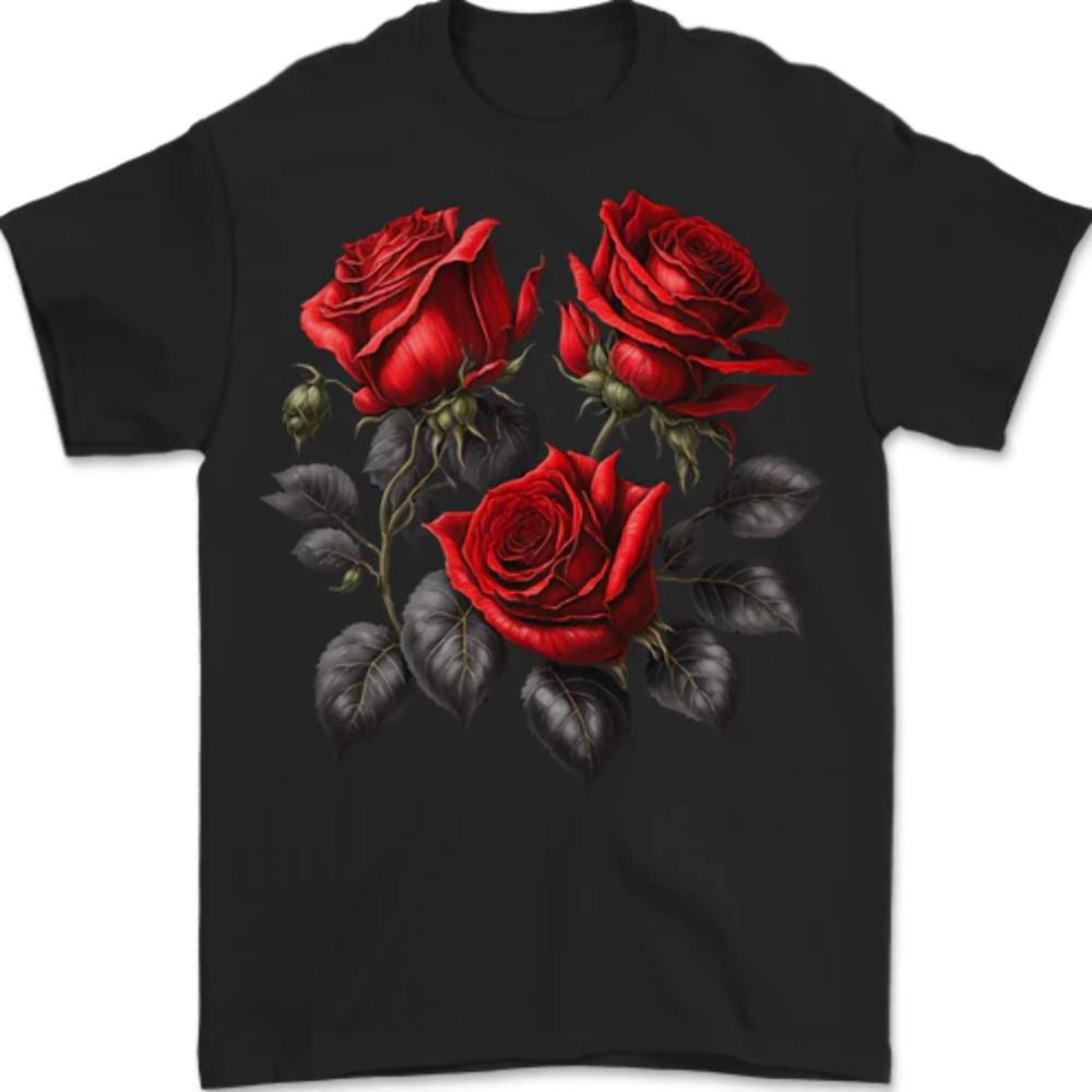 3 Red Roses Gothic Goth Mens T-Shirt 100% Cotton XL