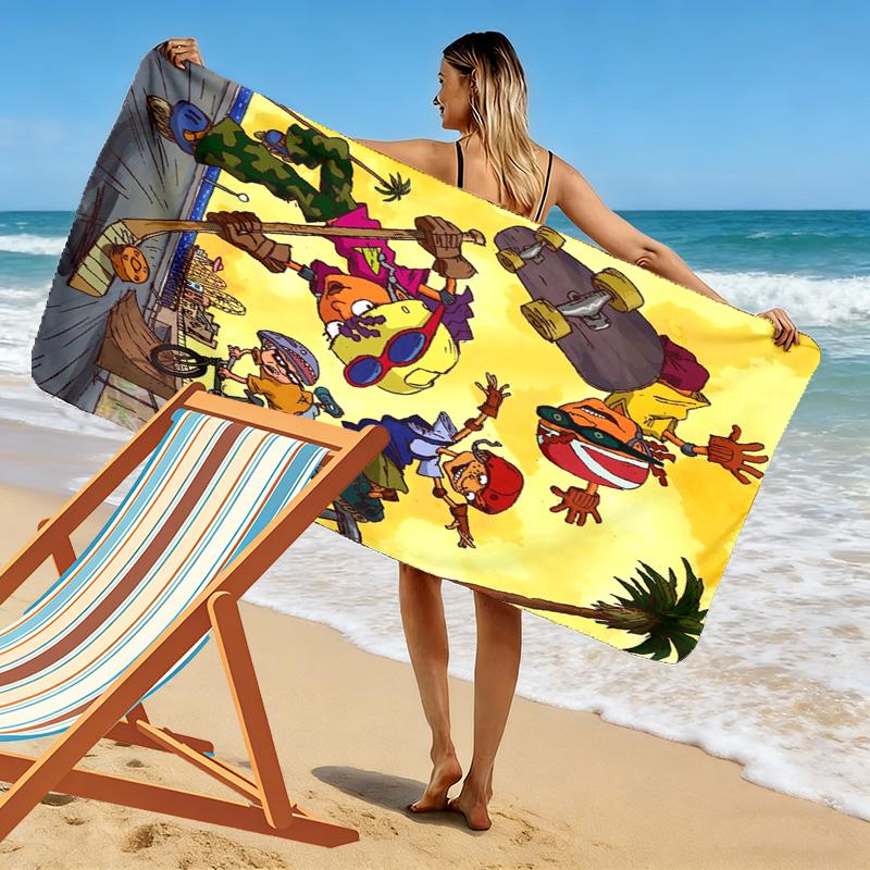 Rocket Power Cartoon Print Beach Towel, Large Soft Quick Dry Towel for Beach Camping Swimming