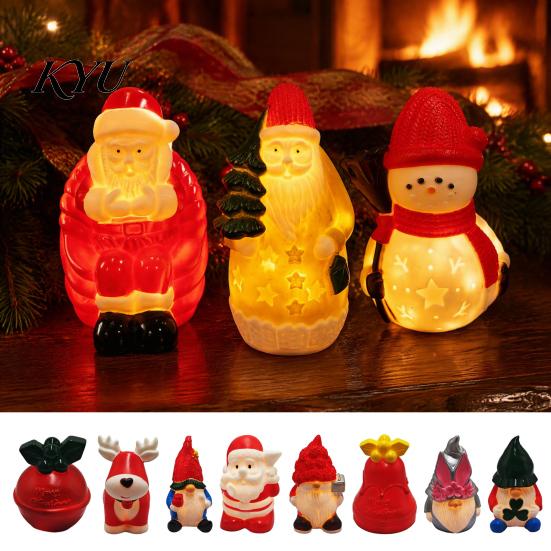 Vinyl Desktop Nightlight Christmas Night Light, Santa Snowman Elk Bell Figurine Lamp, Glowing Small Festive Room Accents LED Tabletop Decor,