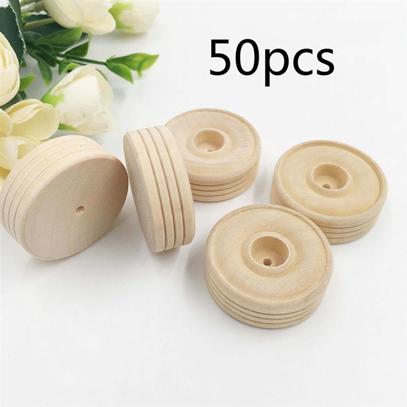50pcs Round Wooden Small Wheels Toy Accessories DIY Handmade Crafts Supplies for Kids Children