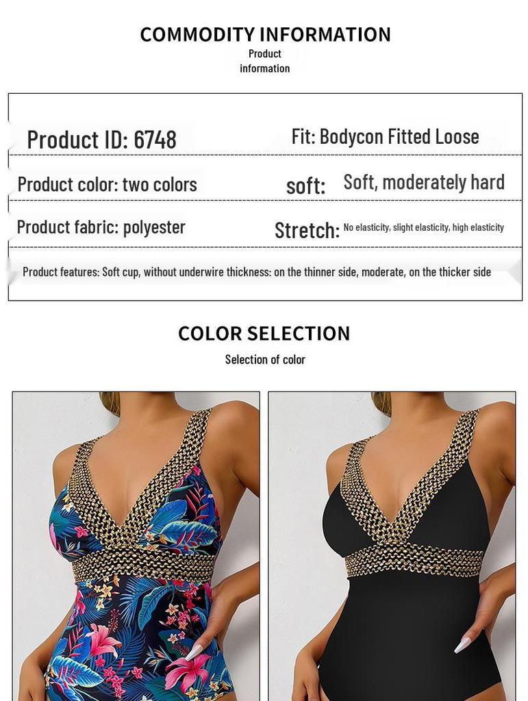 2024 Lebendiger Mehrfarbiger Tief V Spaghetti-Träger Einteiliger Badeanzug