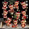 Cute Deer Hanging Ornaments Christmas Elk Ornaments, 2D Flat Wooden Reindeer Decoration, Cartoon Festive Pendants with Hat for Tree, Home Holiday
