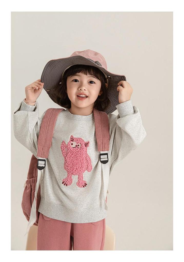 Youanbo 2026 Spring Double-Sided Knit Cartoon Hoodie - Long Sleeve, Round Neck, Loose Fit