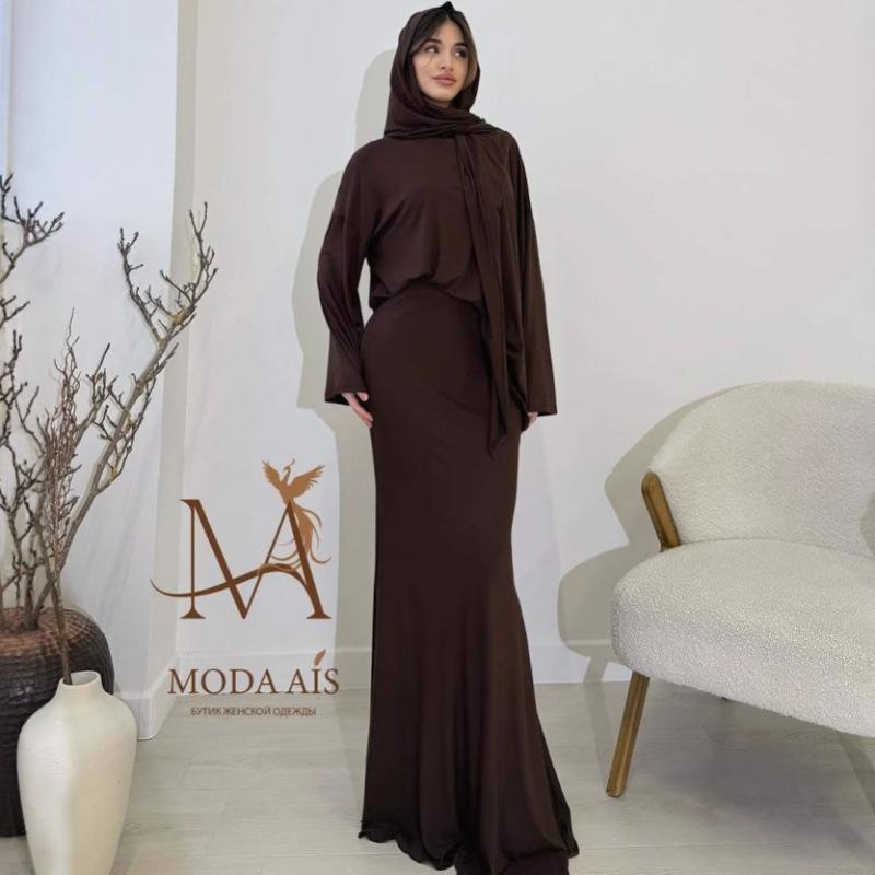 2025 Autumn Festival Europe and America Loose and Comfortable Versatile Commuter Long-sleeved Top Long Skirt Solid Color Jacket Three-piece Women's 