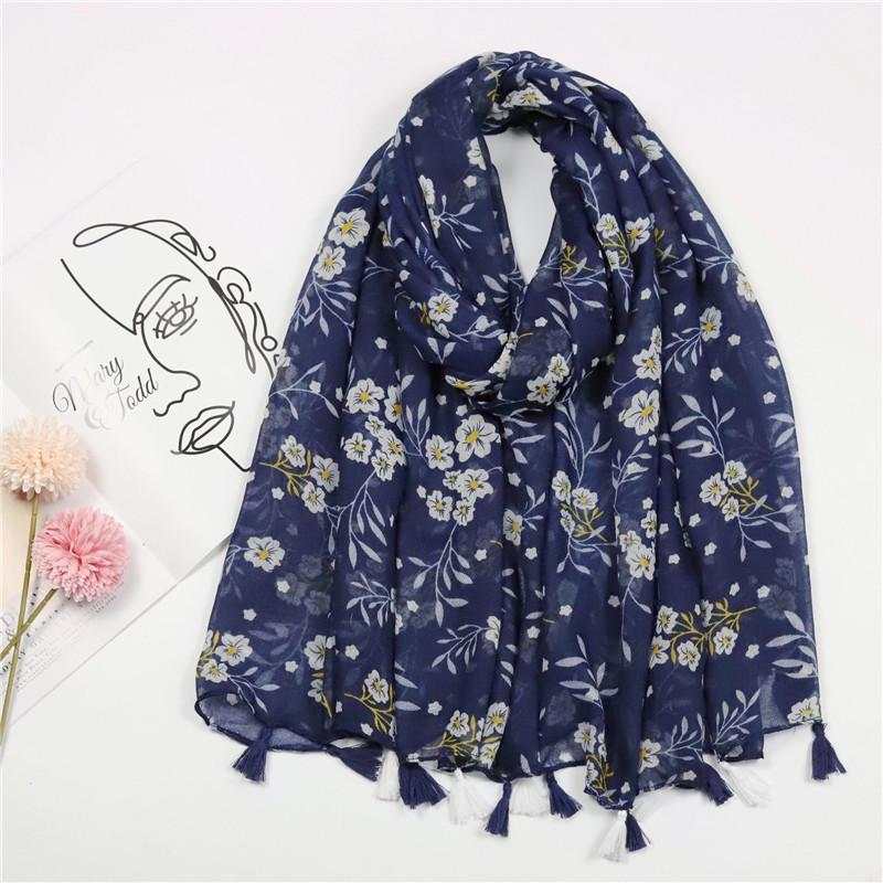 Autumn Fashion Ink Painting Floral Tassel Viscose Shawl Scarf Lady High Quality Wrap Pashmina Stole Bufandas Muslim Hijab Sjaal
