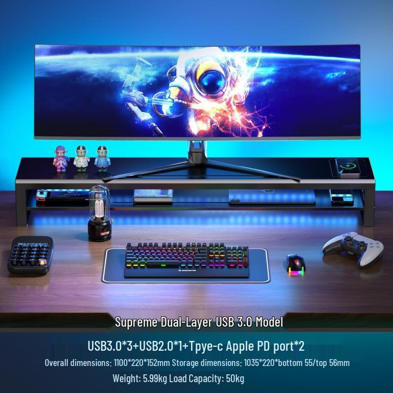 Gecko Double-Layer USB-C Monitor Riser with Expansion & Charging