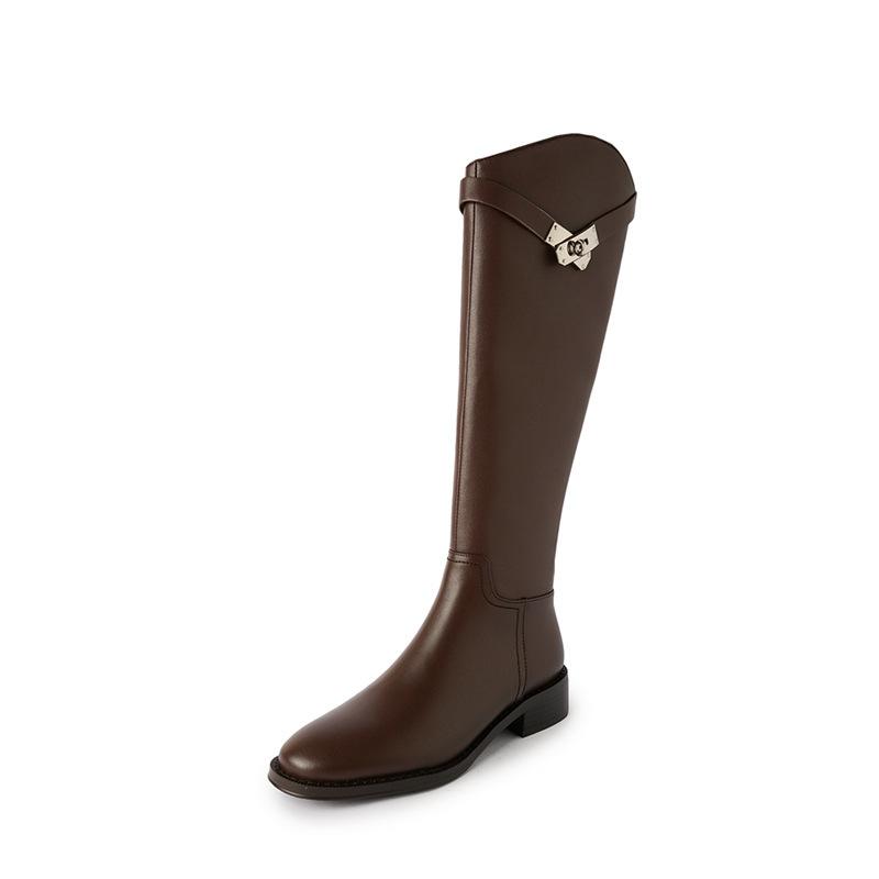 Grape Mom Studiolee Black Boots Female Internet celebrity After Zipper Thick Bottom Tall Skinny Motorcycle Rider Boots