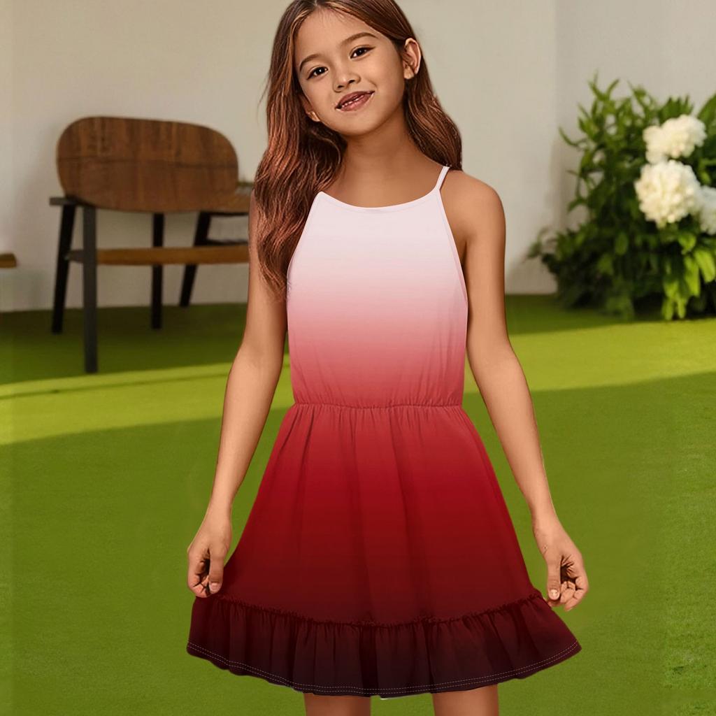 Children's Summer Casual Fashion Round Neck Solid Color Sleeveless Dress