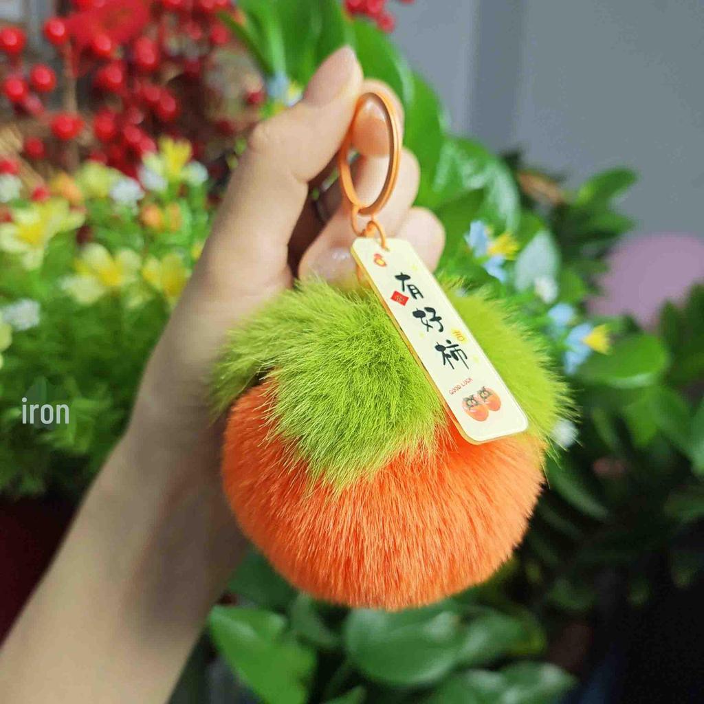 Plush Persimmon Keychain - Imitation Rex Rabbit Fur Pendant