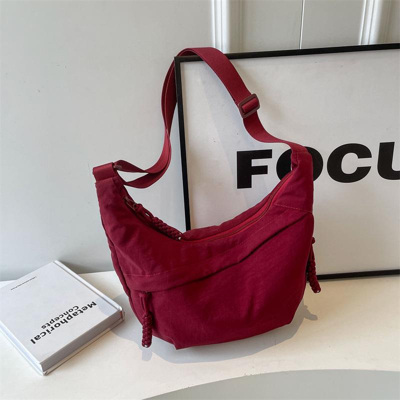 Spring Nylon Pleated Crossbody Shoulder Bag: Women's Lightweight Casual Dumpling Bag in Matching Colors