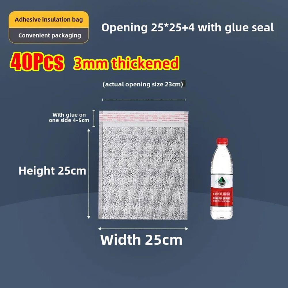 40Pcs/Pack 3mm Thickened Aluminum Foil Bag Food Thermal with Closure Insulation Bag Ice Cold Warm Cooler Bag Delivery Carrier