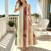 Striped Watercolor Sleeveless Maxi Dress for Women Lightweight Loose Summer Vest,Versatile for Beach Vacation & Daily Casual