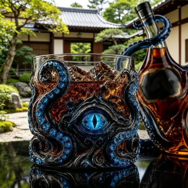 Cthulhu-inspiriertes Oktopus-Auge Whiskeyglas Hochwertiges Borosilikatglas Bar Spirituosenglas Kreativer Likörbecher für Hausparty Bar Dekoration Geschenk