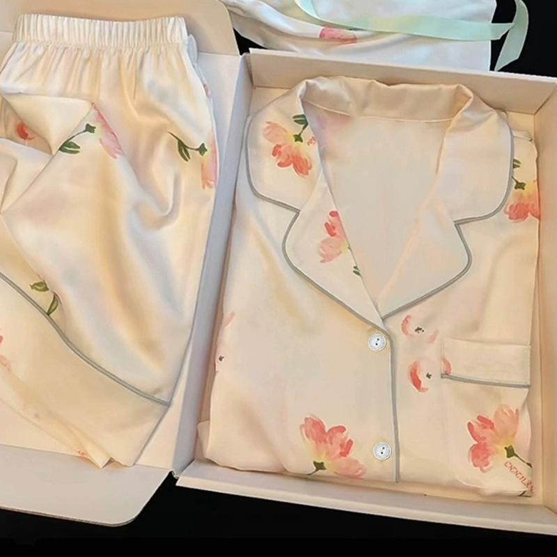 Recommended Pajamas Women'S Summer High-End Wind Peony Flower Simulation Silk Home Clothing