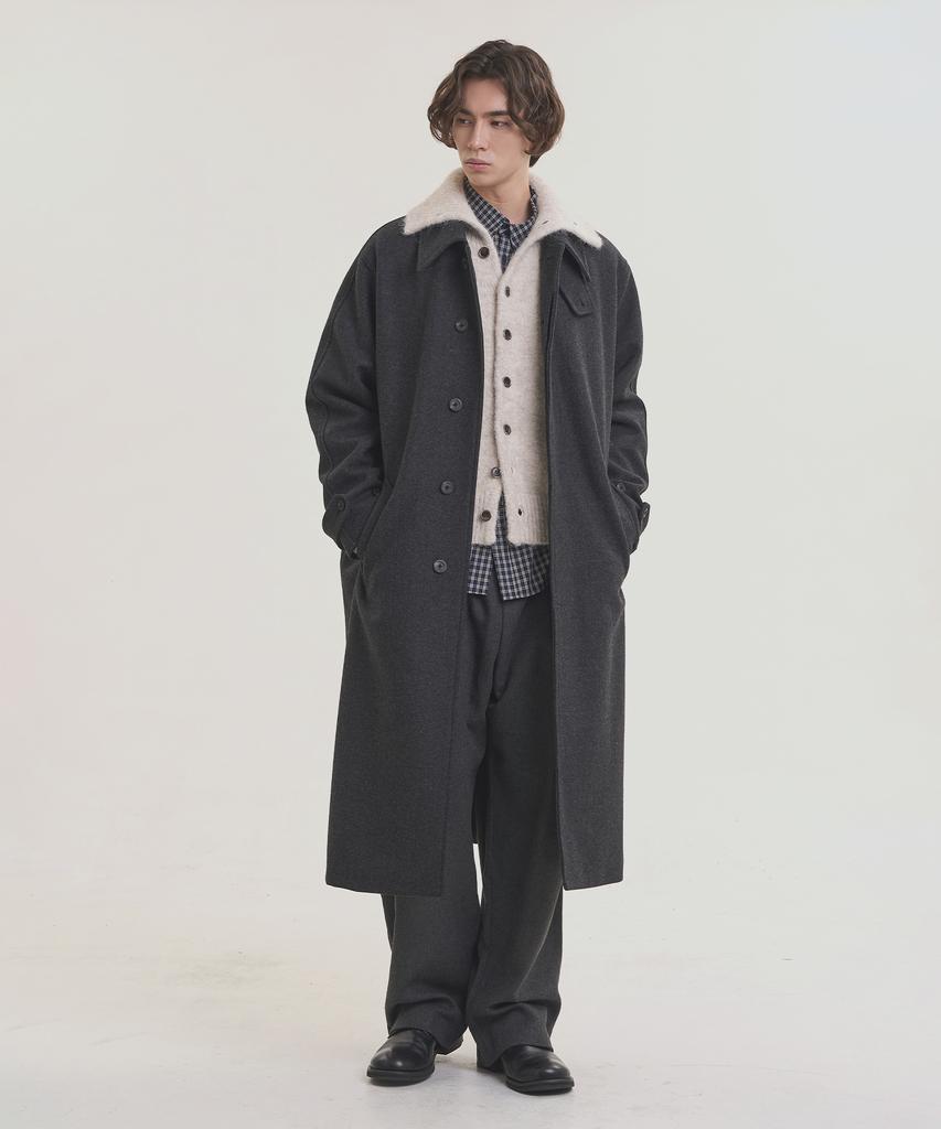 Noise Herringbone Wool Balmacaan Coat - Black