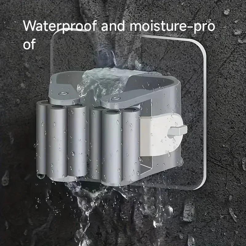 Mop Holder Storage Rack Bathroom Suction Hanging Pipe Traceless Mop Clip Broom Hanger Wall-Mounted Waterproof Rack White Amagi