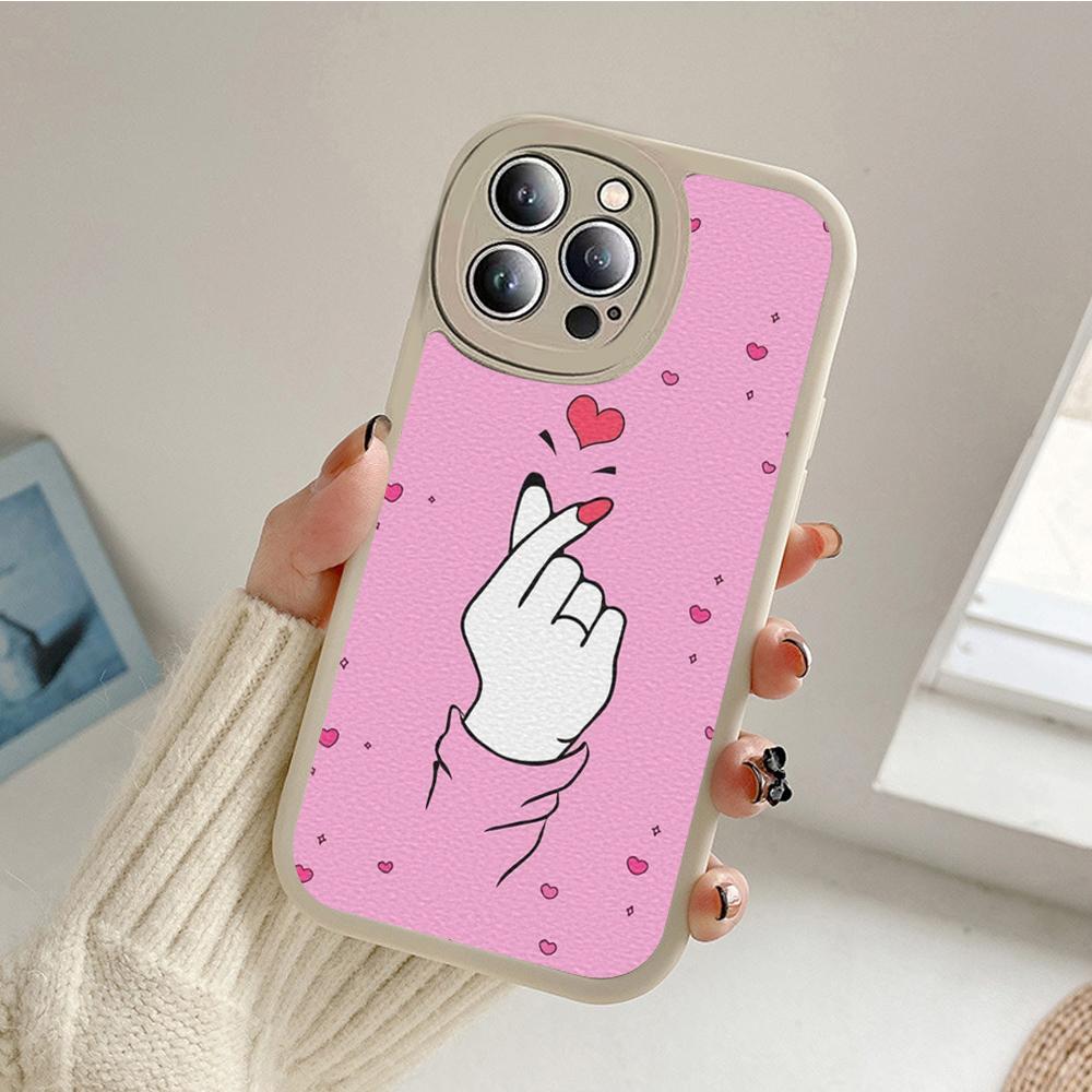 For Iphone 14 Fingertip Love Phone Case for Iphone 14 13 11 12 Pro MAX 13 12 MiNi 7 8 14 Plus X XS XR Lambskin Protective Covers