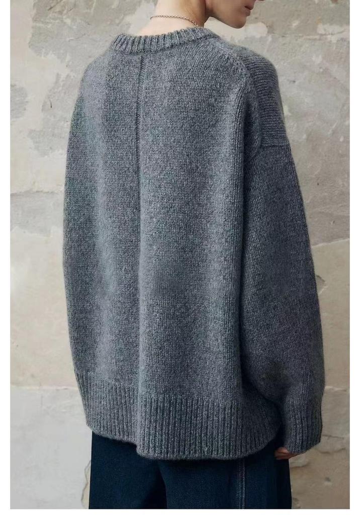 Women's 100% Pure Wool Round Neck Thick Warm Loose Pullover Sweater - Long Sleeve, Autumn Winter Base Layer