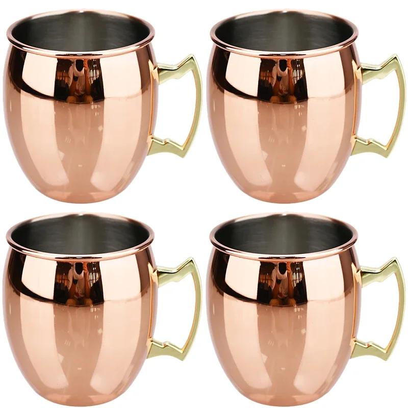 4Pcs Creative Stainless Steel Hammered Point Cocktail Mug Non-Slip with Gold Handle Drum Mug for Home and Bar Drinking Mule Mugs