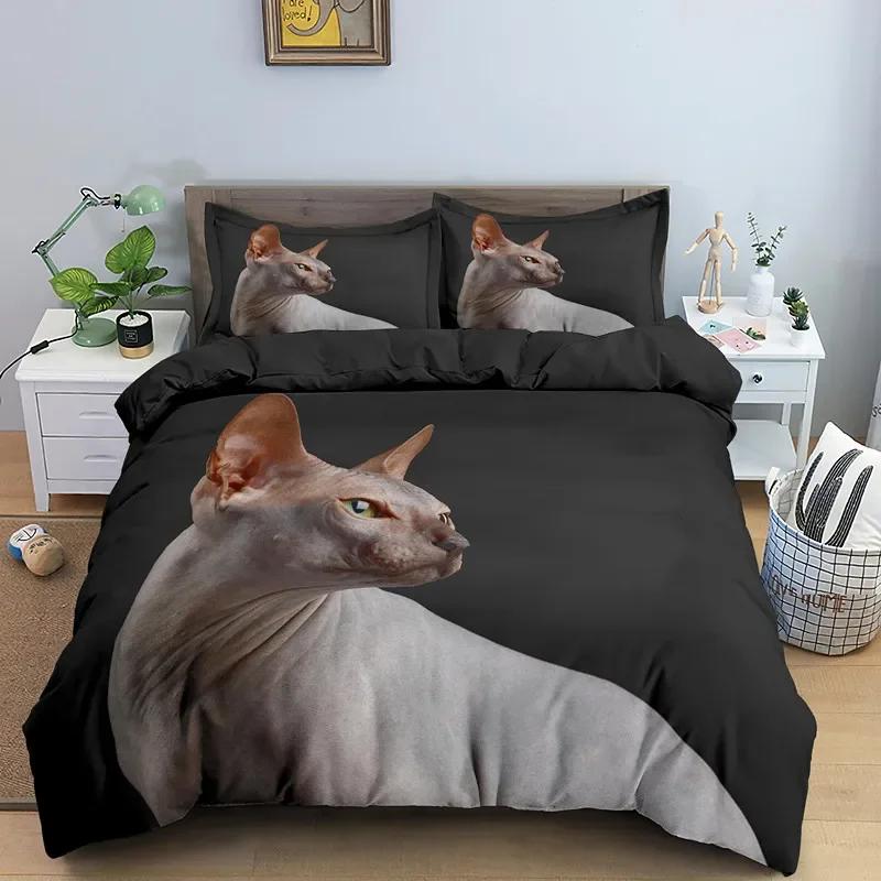 

Sphynx Cat King Queen Duvet Cover Lovely Pet Kitty Bedding Set For Kids Teens Adults Animal Grey 2/3Pcs Polyester Quilt Cover EU Twin(135x200cm) чистый