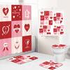 1 Set Waterproof Shower Curtain Romantic Valentine'S Day Heart Rose Bathroom Curtain Set Shower With 12Pcs Plastic Hooks