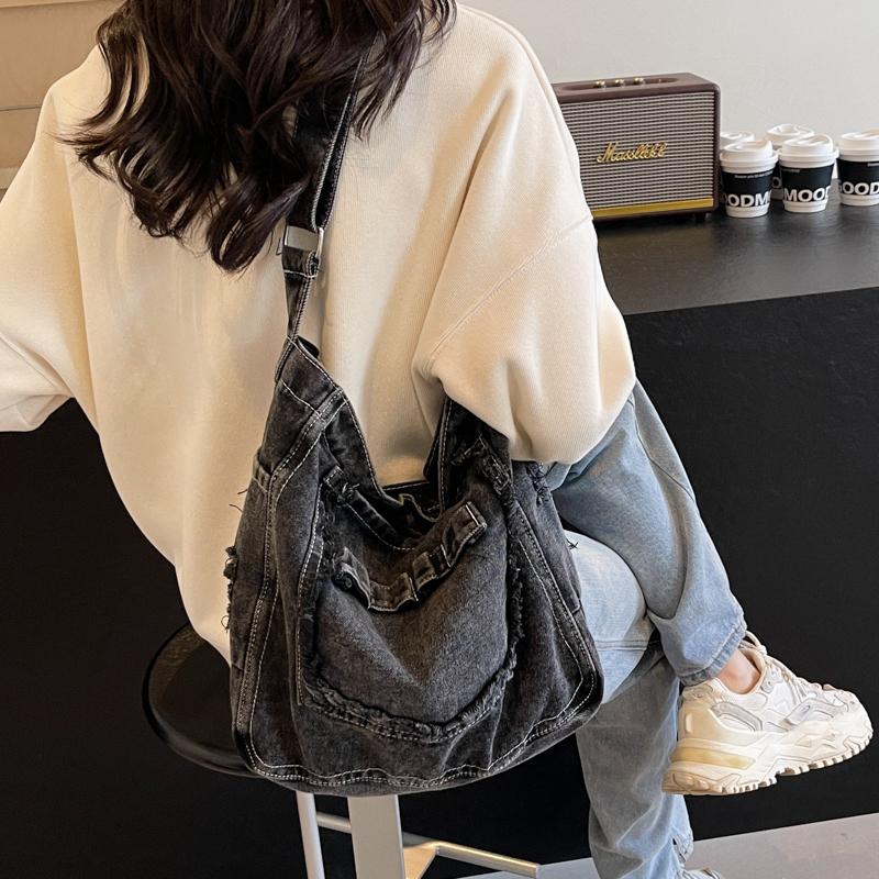 Denim Messenger Bag Damen Große Kapazität Umhängetasche Student Schultertasche