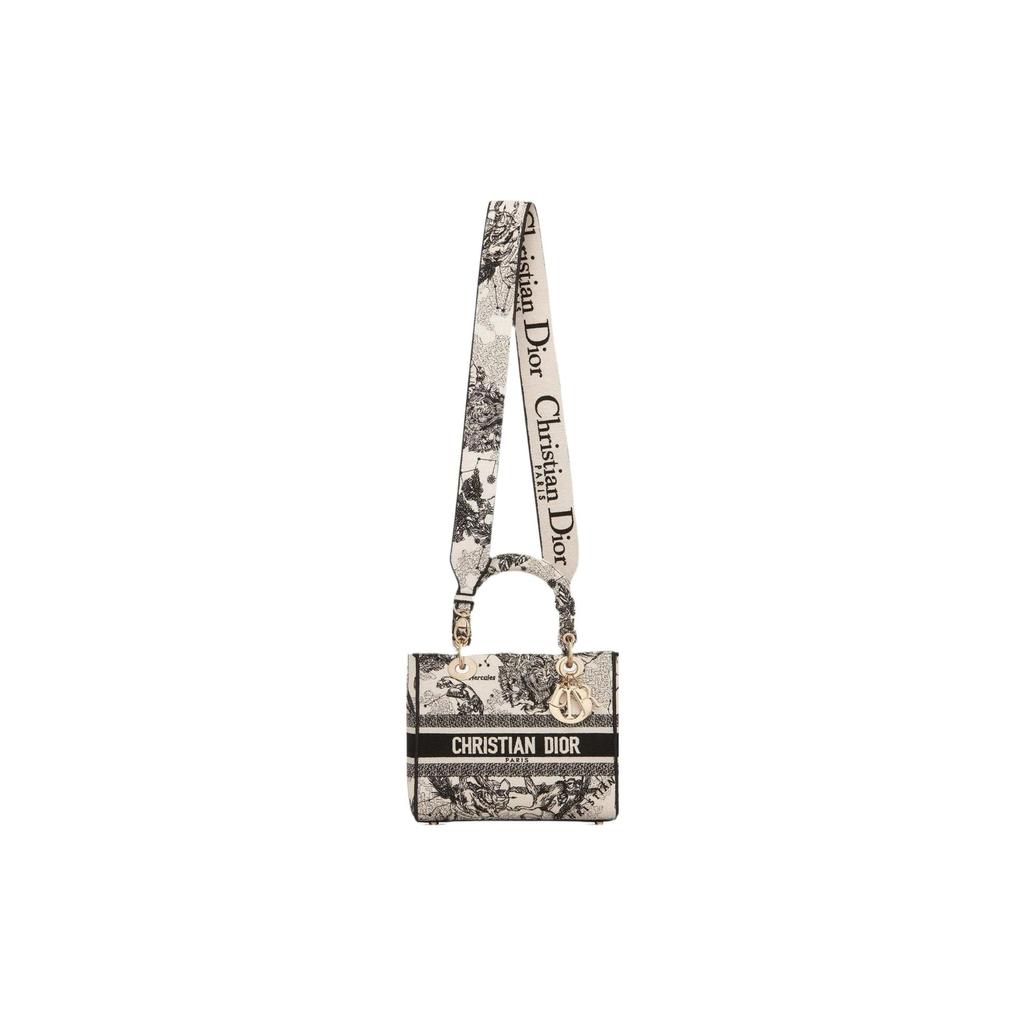 Dior Lady D Lite Embroidery Handbag, Shoulder Bag, Crossbody Bag, Handbag Medium Women's Milk White M0565ORHZ-M941