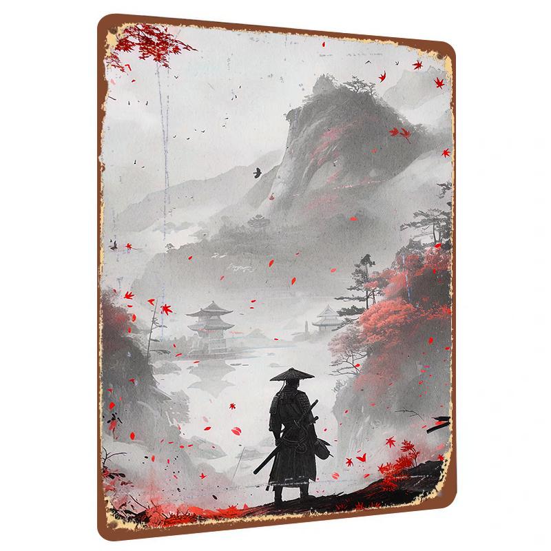 

Samurai in Red Leaf Mountain Custom Metal Wall Art Japanese Zen Decor for Living Room Study Room 20x30cm（7.8x11.8inch）