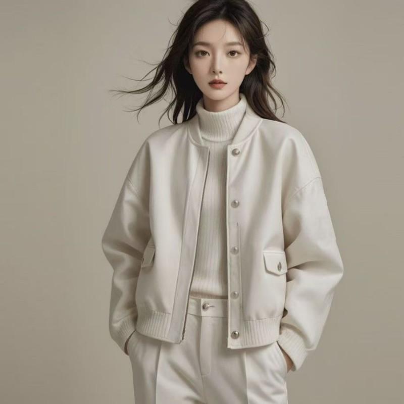 Womens Oversized Baseball-Style Jacket Fall 2026 Loose Fit Casual Outerwear With Zipper Fly Sleeve