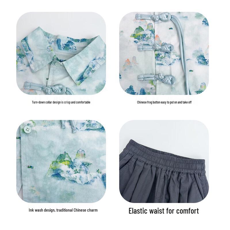 Boys' Summer Chinese Style Hanfu Short Sleeve Set