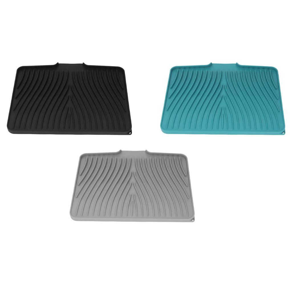 Dish Drying Mat Heat Resistant Prevent Slip Silicone Slope Dish Drying Pad with Drain Lip for Counte