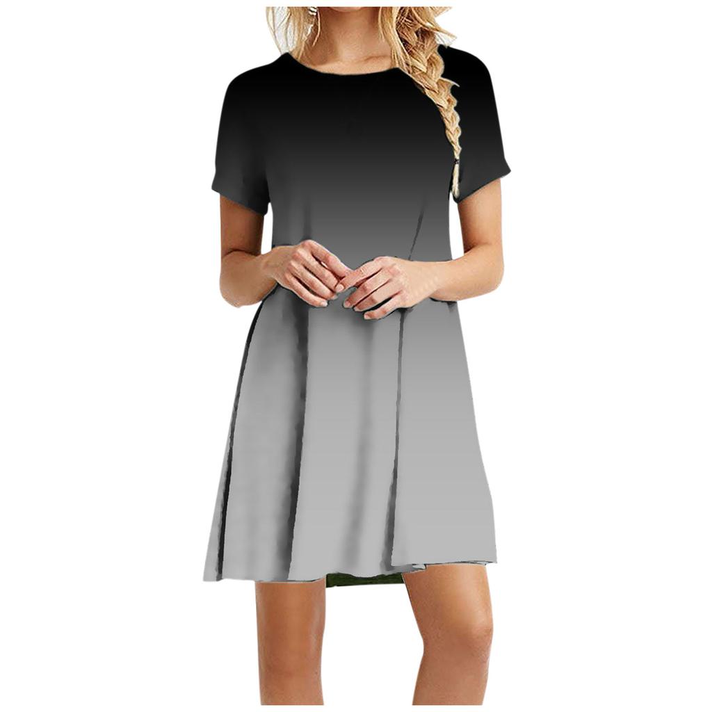 Fashion Women Casual Short Sleeve  Solid Ladies Loose  Dress