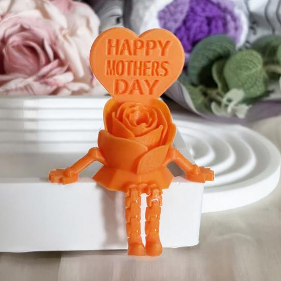 Mother's Day Heart Rose Figurine 3D Printed Articulated Figure with Dangling Legs Sentimental Gift for Mom Grandma Her