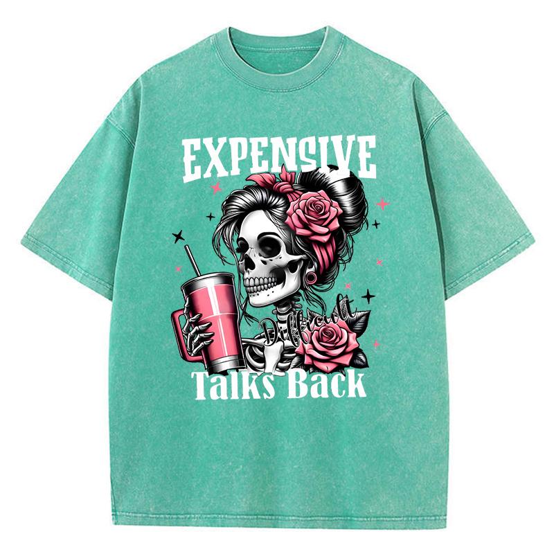 Expensive Talks Back Funny Prints Washed Retro  T Shirt Woman Trendy Casual Tee Shirts Cotton Oversized Clothes Breathable Short Sleeve