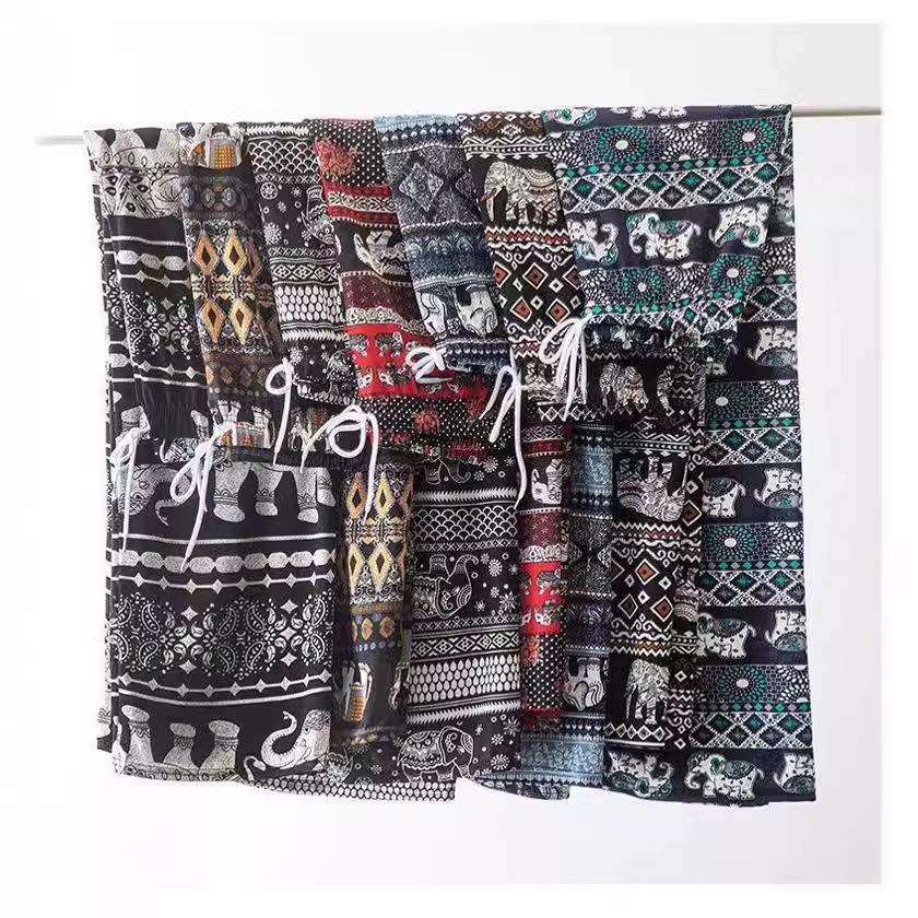 Women's Summer Bohemian Elephant Print Ice Silk Wide-Leg Yoga Pants