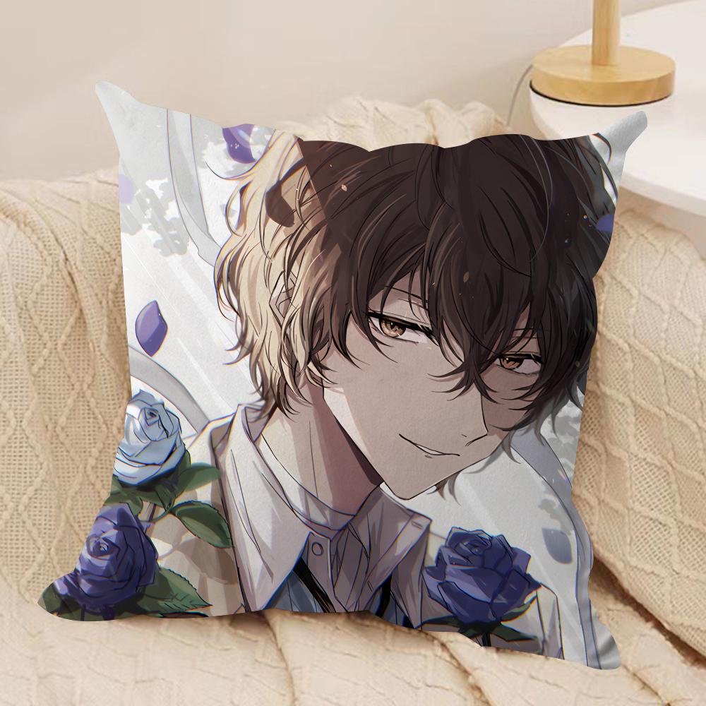 Bungo S-Stray Dogs Anime Cushion Cover Silky Short Plush Invisible Zipper Dustproof Sofa Pillow Case For Home Decor