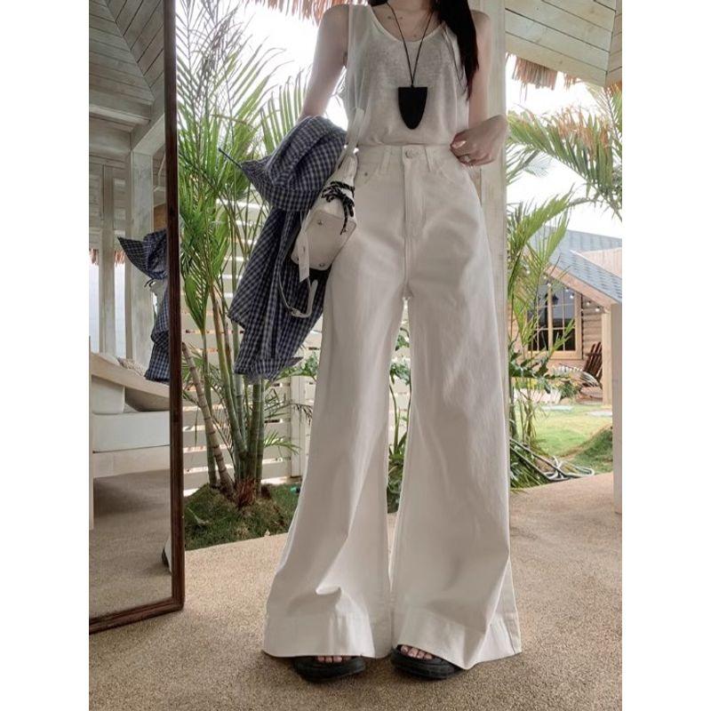 White Denim Bootcut Trousers Women's Autumn High Waist Drooping Loose Loose Pants Easiest for Match Mop Blue Pants Pants