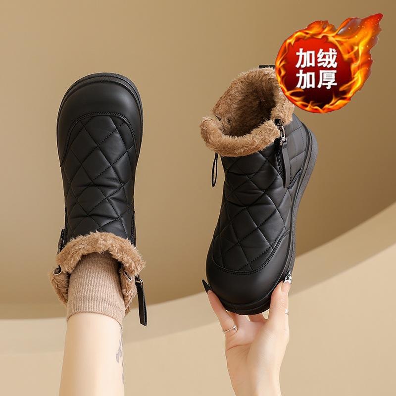 Fleece snow boots winter new side zipper waterproof thickened thermal cotton shoes platform casual short boots two cotton