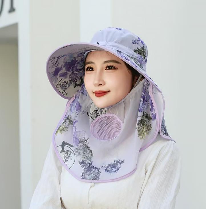 Hat Women'S Summer Thin Outdoor Sun Hat Mouth Mask Anti-Ultraviolet Work Sun Hat Cover Face Tea Picking Sun Hat
